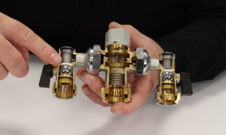 Inside the thermostatic mixing valve 